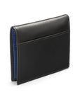 Leather compact billfold wallet 6CC, black with cobalt, back