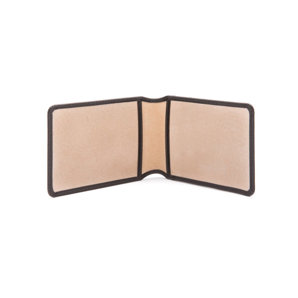 Leather Oyster card holder, black with cream, open