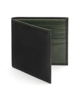 Soft leather wallet with RFID blocking, black with green, front