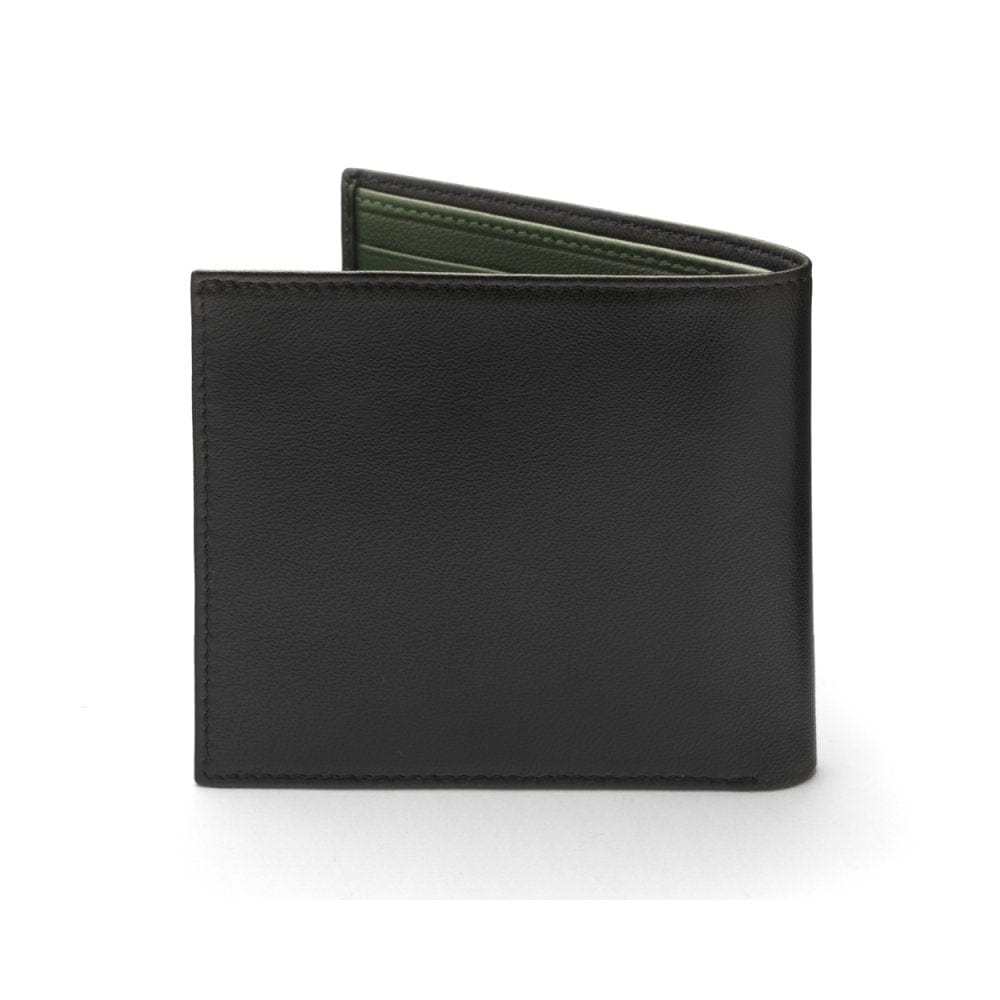 Soft leather wallet with RFID blocking, black with green, back