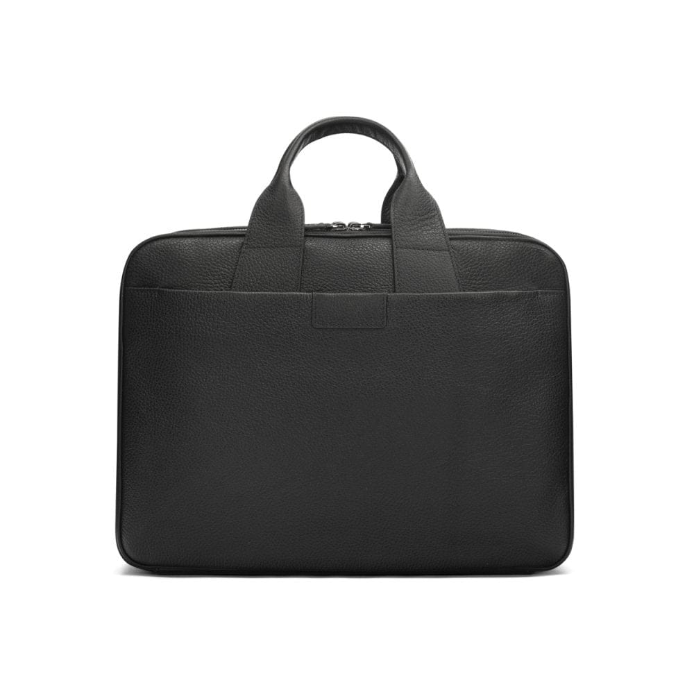 15" leather laptop briefcase, black, front