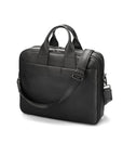 15" leather laptop briefcase, black, with shoulder strap