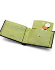 Leather coin wallet, black with lime, inside