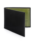 Leather coin wallet, black with lime, front