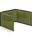 Leather coin wallet, black with lime, open