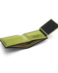 Leather coin wallet, black with lime, interior