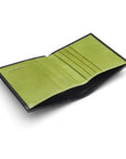 Leather compact billfold wallet 6CC, black with lime, inside