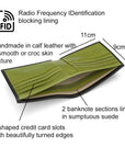 RFID leather wallet for men, black with lime, features