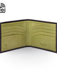 RFID leather wallet for men, black with lime, open view