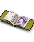 Black With Lime Compact Leather Wallet With Money Clip