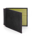 Black With Lime Compact Leather Wallet With Money Clip