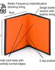 RFID leather wallet with 4 CC, black with orange, features