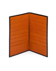 Tall leather suit wallet 16 CC, black with orange, inside