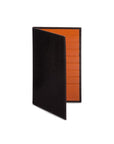 Slim tall leather suit wallet, black with orange, front