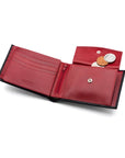 Leather coin wallet, black with red, inside