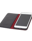 Leather iPhone 7 Plus and 8 Plus wallet case, black with red, inside