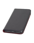 Leather iPhone 7 Plus and 8 Plus wallet case, black with red, front