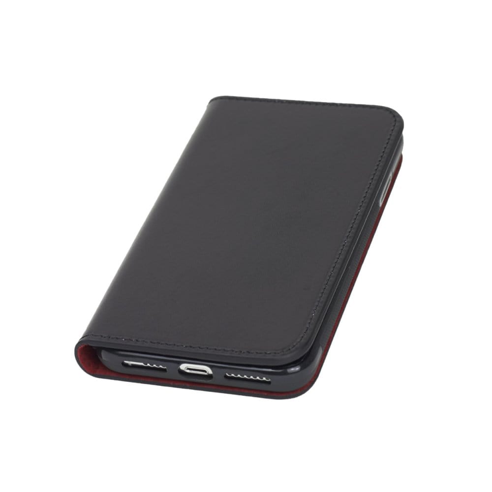 iPhone XS Max wallet case, black with red, front
