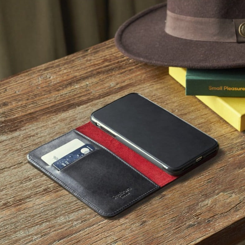 iPhone XS Max wallet case, black with red, lifestyle