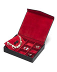 Large leather accessory box, black with red, open