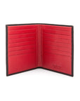3/4 height leather wallet 14 CC, black with red, open