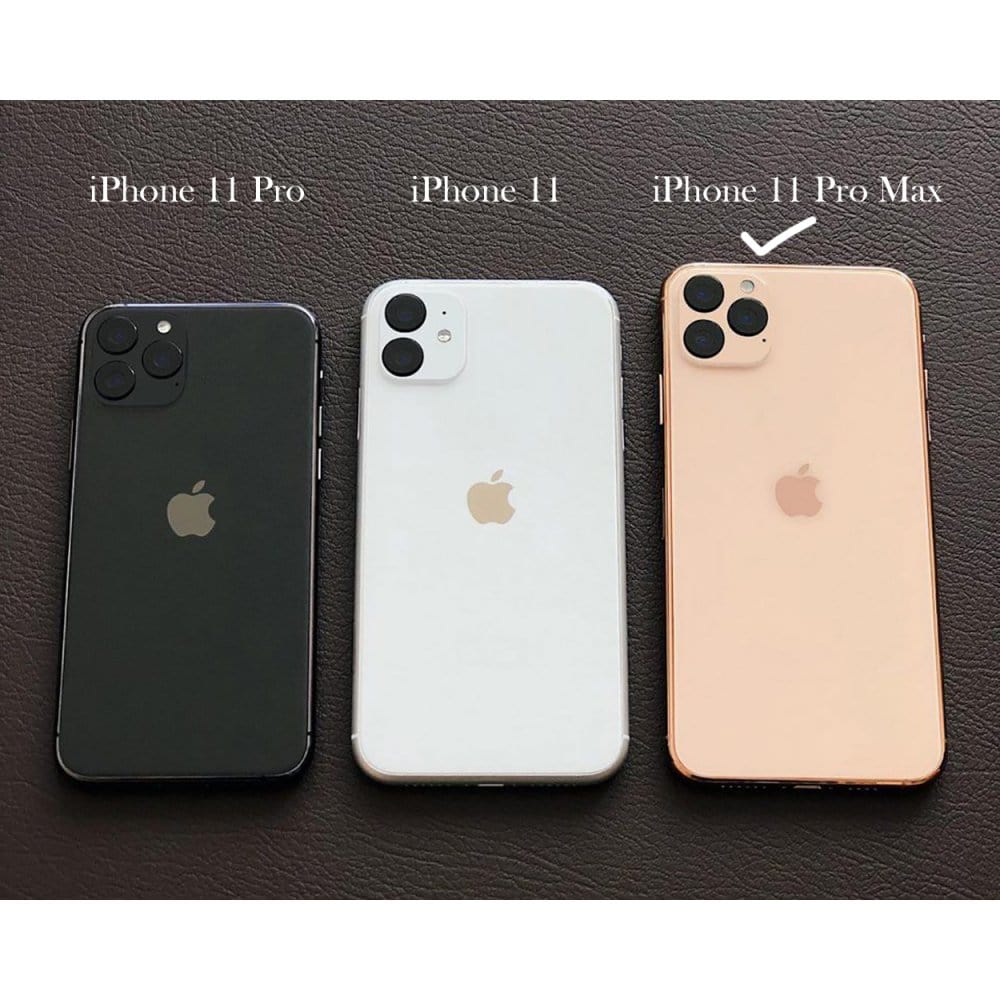 Leather iPhone 11 Pro Max wallet case, black with red, phone size variations