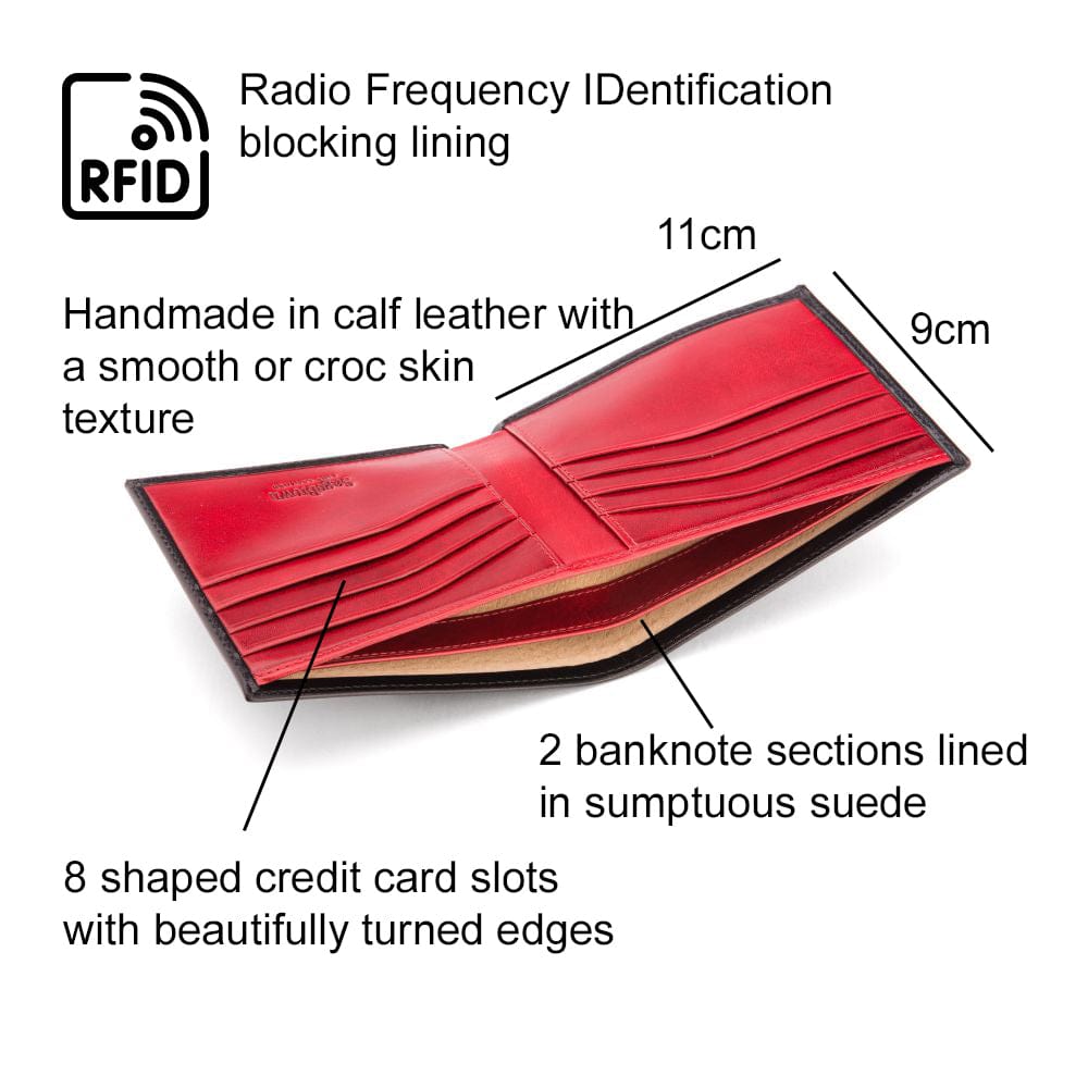 RFID leather wallet for men, black with red, features