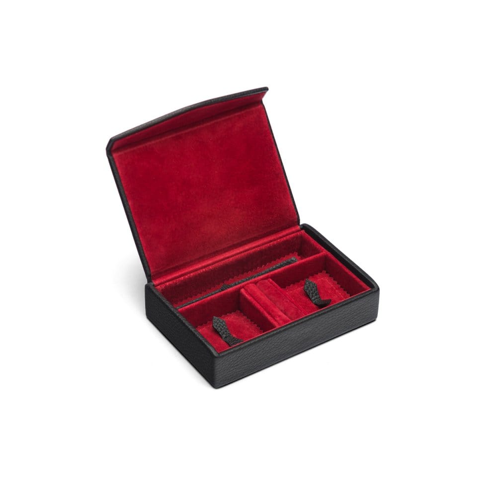 Luxury leather jewellery box, black, inside