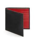 Soft leather wallet with RFID blocking, black with red, front