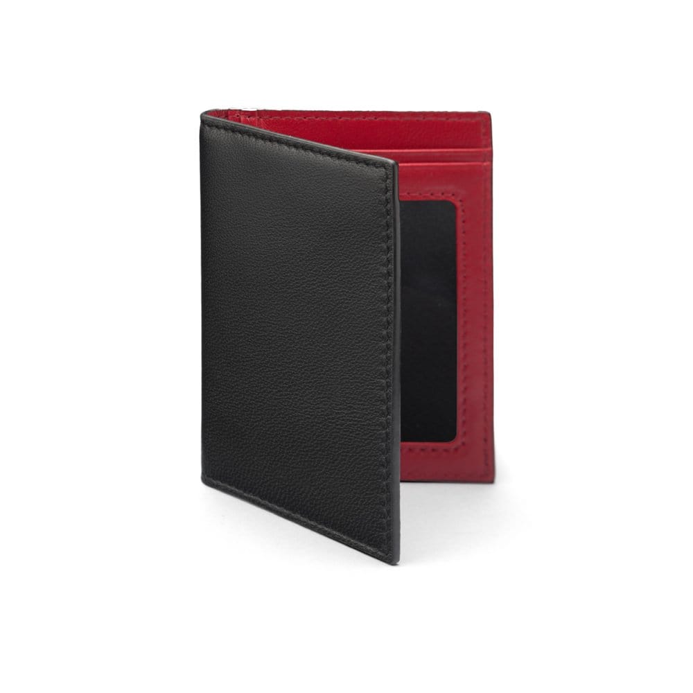 Black With Red Bi-Fold Soft Leather Credit Card Case With RFID Protection