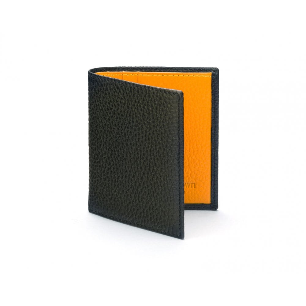 RFID leather wallet with 4 CC, black with yellow, front