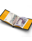 Black With Yellow Compact Leather Wallet With Money Clip