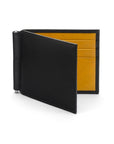 Black With Yellow Compact Leather Wallet With Money Clip