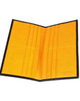 Black With Yellow Textured Slim Leather Tall Top Pocket Wallet With 12 CC