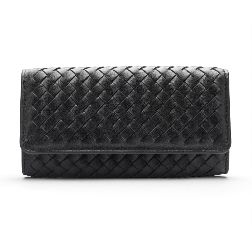 Black Woven Leather Concertina Tall  Purse