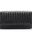 Black Woven Leather Concertina Tall Purse
