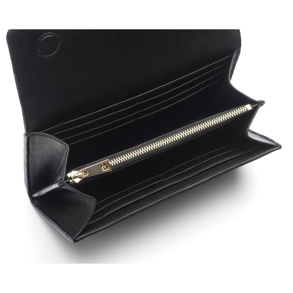 Black Woven Leather Concertina Tall  Purse