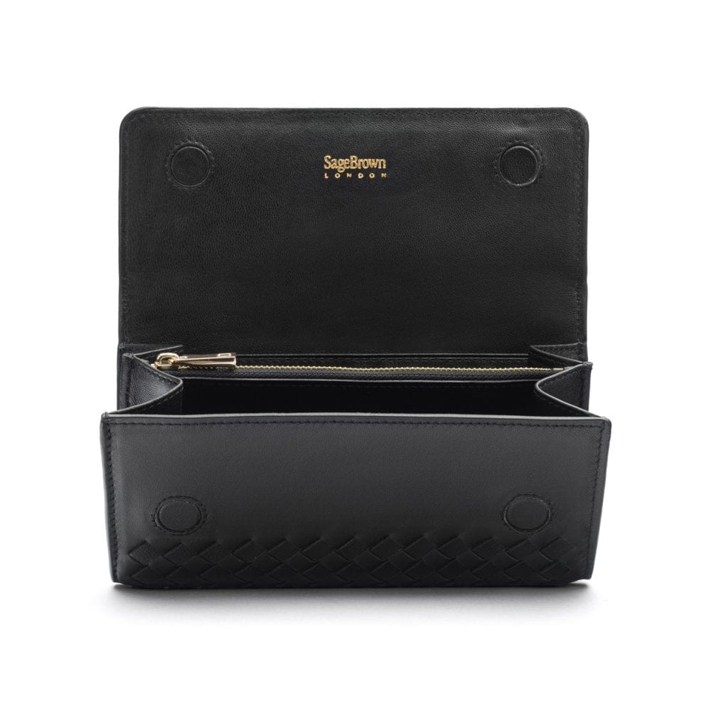 Black Woven Leather Concertina Tall  Purse