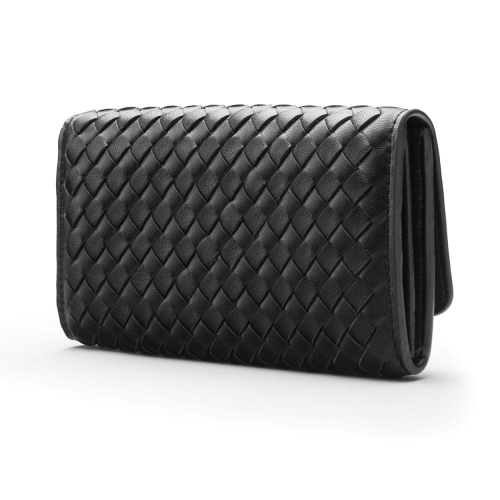 Black Woven Leather Concertina Tall  Purse