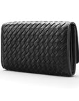Black Woven Leather Concertina Tall Purse