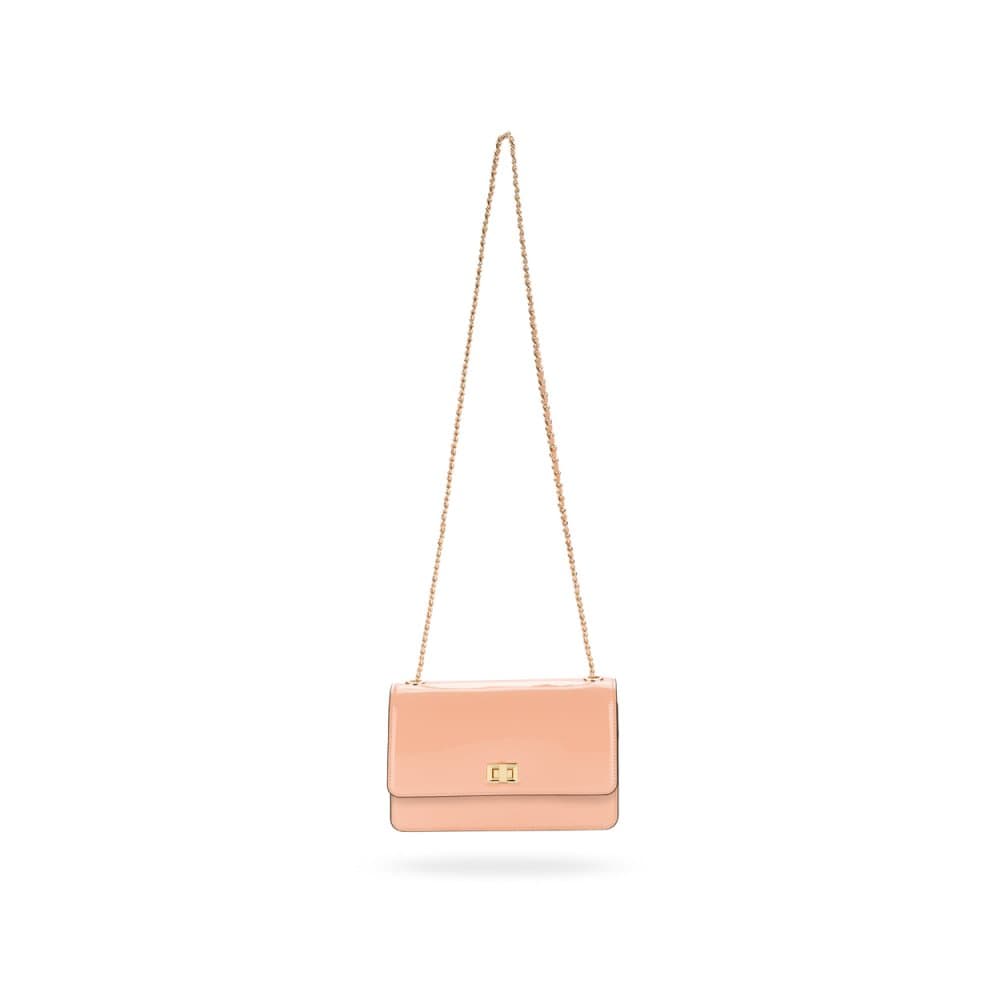 Leather chain bag, blush patent, with chain strap