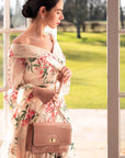Leather chain bag, blush patent, lifestyle