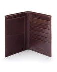 3/4 length tall bifold wallet with 6 CC, brown, open