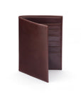 3/4 length tall bifold wallet with 6 CC, brown, front