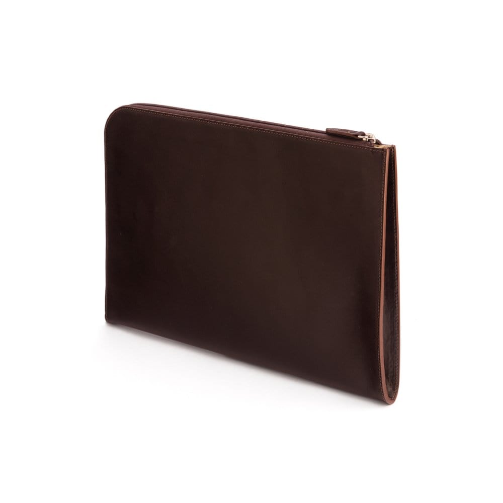 A4 zip around leather folder, brown, back