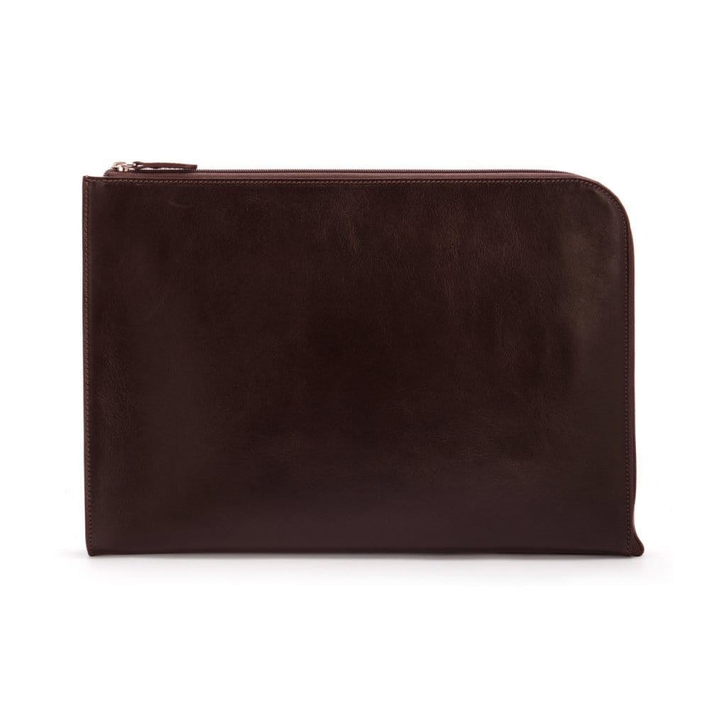A4 zip around leather folder, brown, front