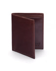 Bifold leather wallet with 6 credit cards, brown, front