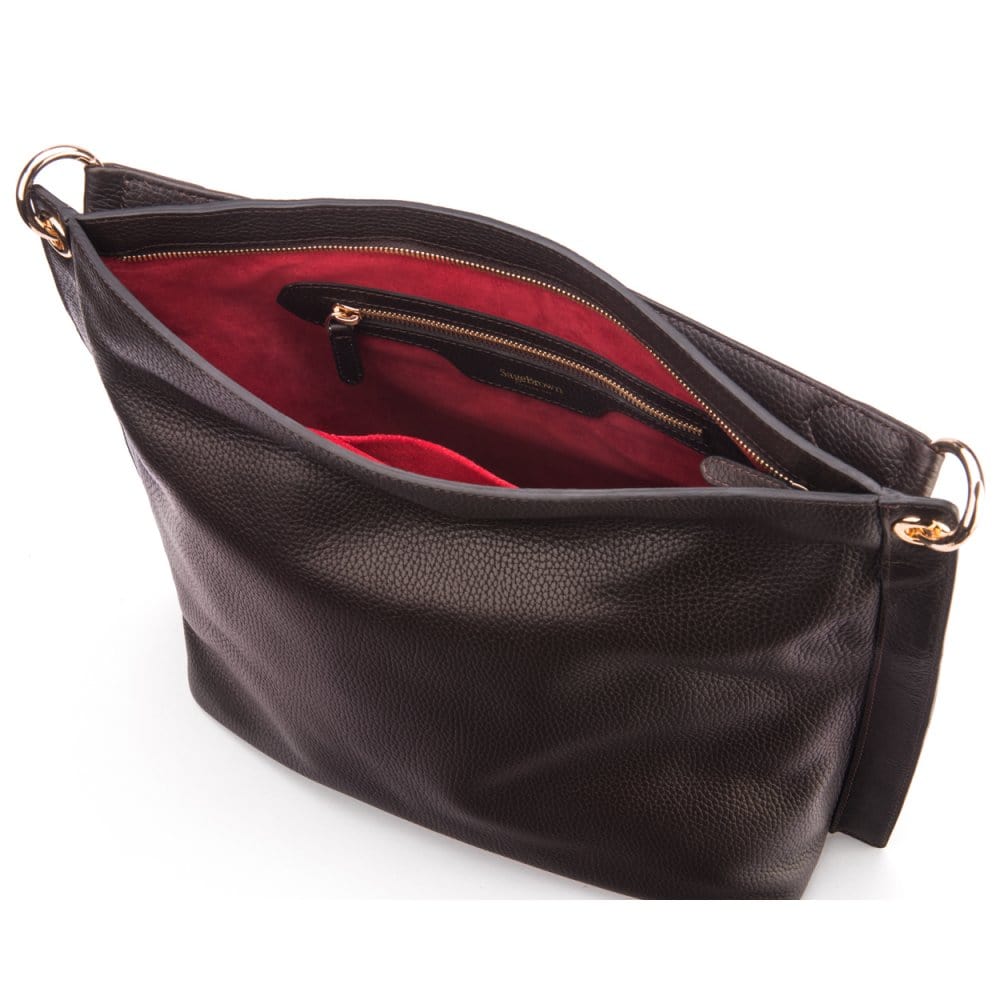 Carol Ann slouchy leather shoulder bag, brown, inside