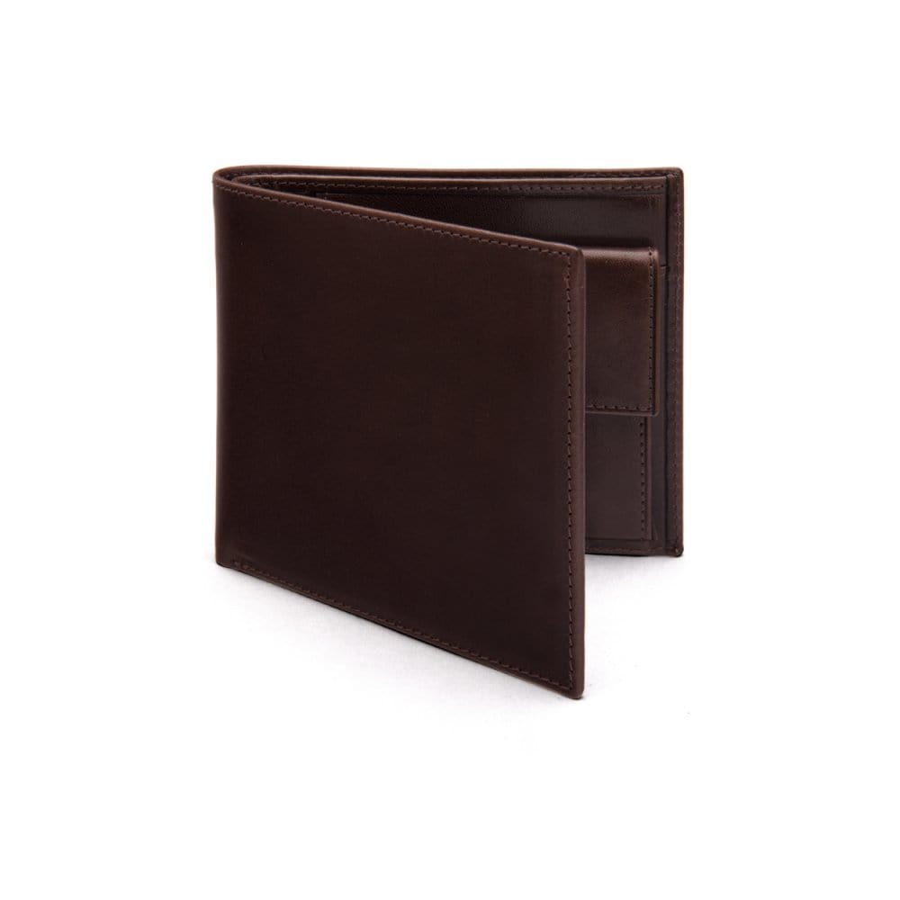 Leather wallet with coin purse, brown, front 