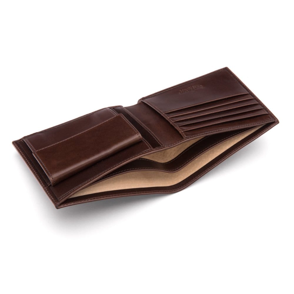 Leather wallet with coin purse, brown, inside
